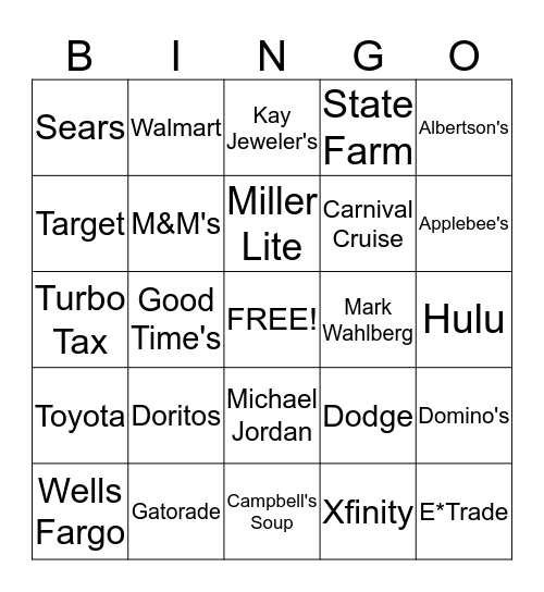 Commercial Bingo Card