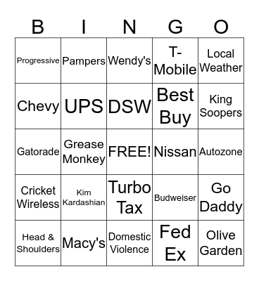 Commercial Bingo Card