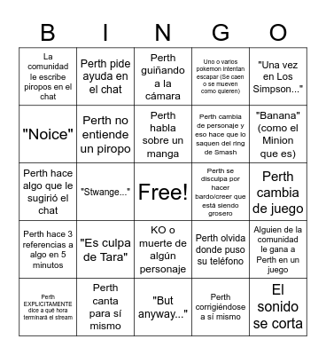 Perth Bingo Español Bingo Card