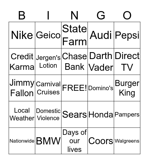 Commercial Bingo Card