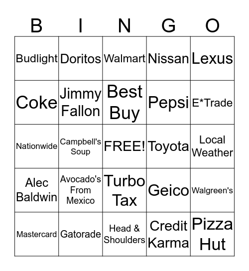 Commercial Bingo Card