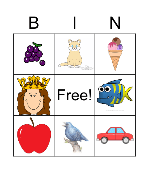 PHONICS Bingo Card