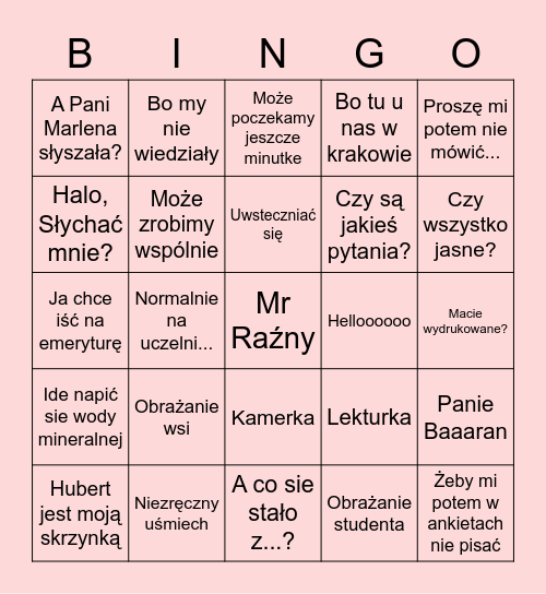 K. Bingo Card