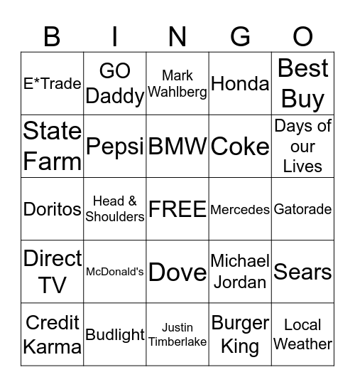 Commercial Bingo Card
