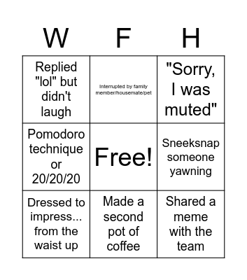 Sneek Remote Work Bingo Card