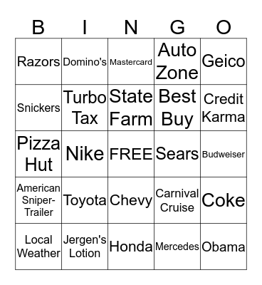 Commercial Bingo Card