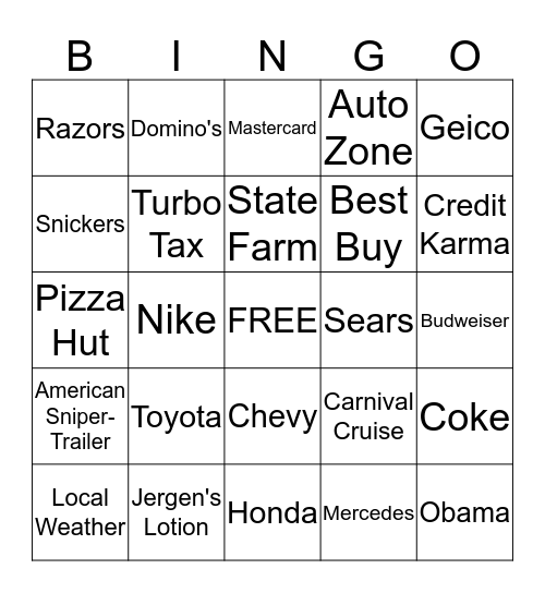 Commercial Bingo Card