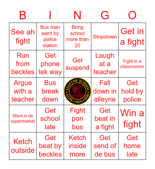 Alleyne School BINGO Card