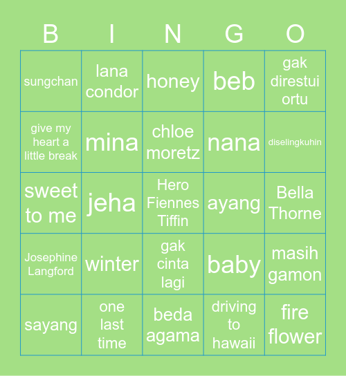 bingo with clairé Bingo Card