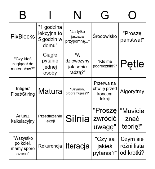 Bingo na Infę Bingo Card