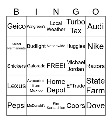 Commercial Bingo Card