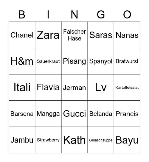 Flavia Bingo Card