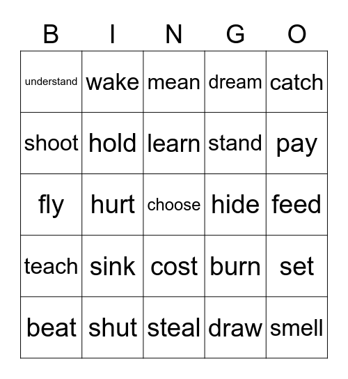 Past irregular verbs BINGO Card