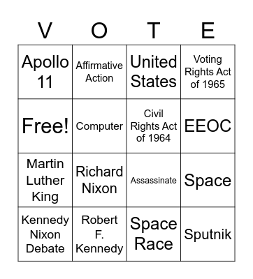 Week 28 John F. Kennedy Review Bingo Card