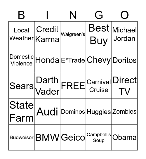 Commercial Bingo Card