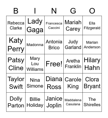 Women in Music BINGO! Bingo Card
