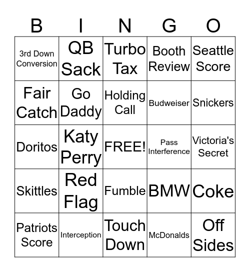 Super Bowl Bingo Card