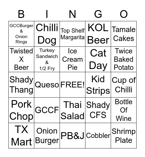 Shady Bingo Card
