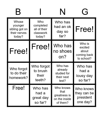 What Type of Day are you Having Today? Bingo Card