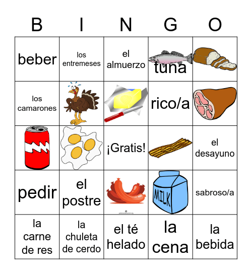 U3: La Comida Bingo Card