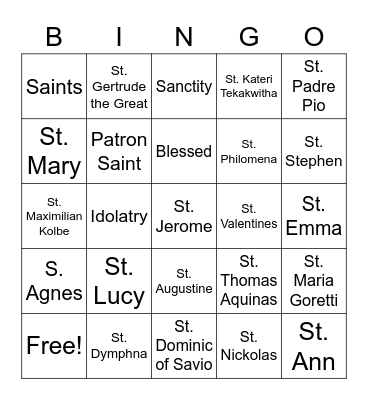 Saints Bingo Card