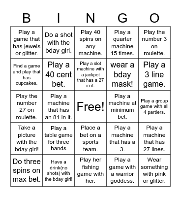 Birthday Gambling Bingo Card