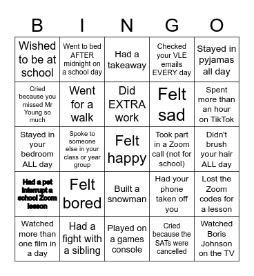 Lockdown Bingo! Bingo Card