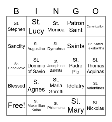 Saints Bingo Card