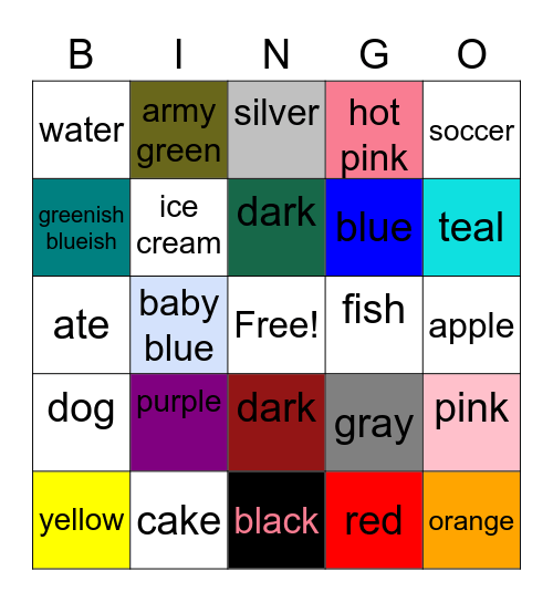 colors and  words Bingo Card