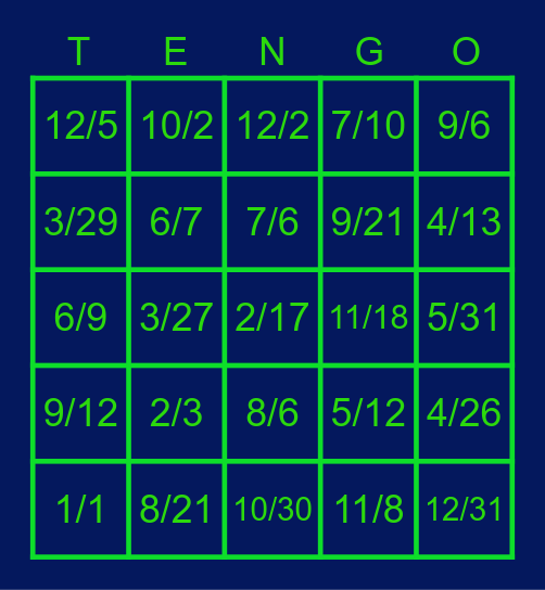 Spanish 1 U5: ¿Cuál es la fecha? Bingo Card