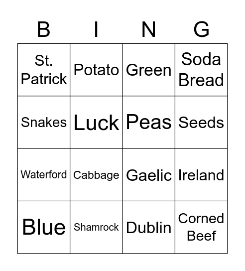 St. Patty's Day Bingo Card