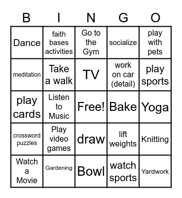 Leisure Activities Bingo Card