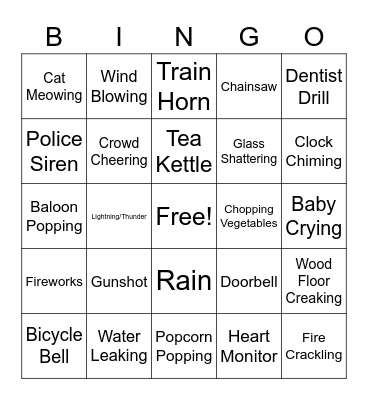 Sound FX Bingo Card