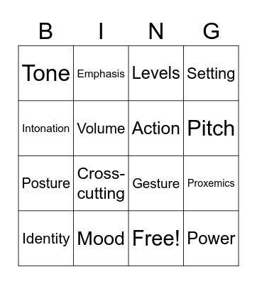 Vocal and Physical Acting Skills Bingo Card