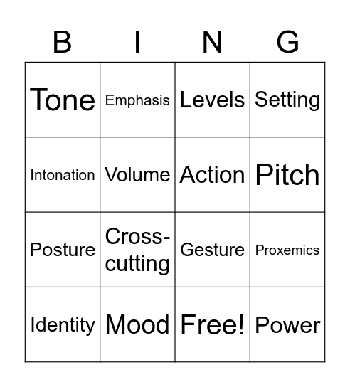 Vocal and Physical Acting Skills Bingo Card