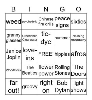 Our 60's Child - TINA Bingo Card