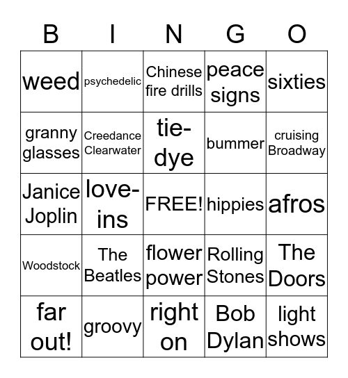 Our 60's Child - TINA Bingo Card