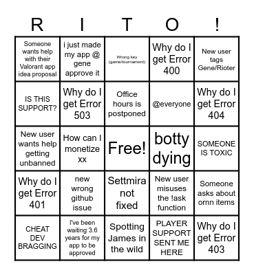 Discord Drouble Bingo Card