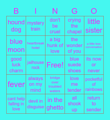 elvis presley Bingo Card