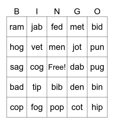CVC Bingo Card