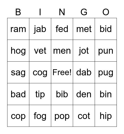 CVC Bingo Card
