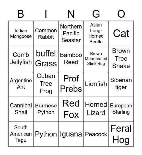 INVASIVE SPECIES Bingo Card