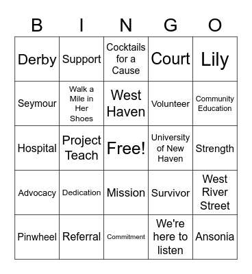 Cocktails for a Cause: Game 1 Bingo Card