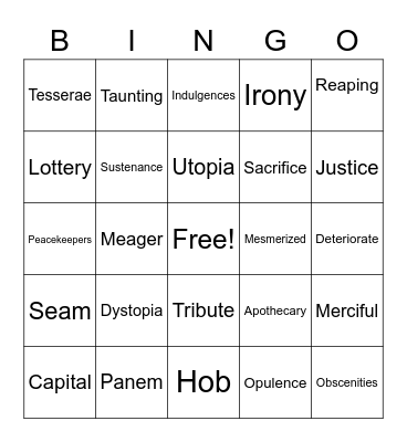 Hunger Games Vocab C1-4 Bingo Card