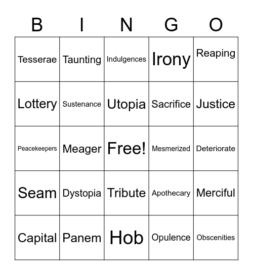 Hunger Games Vocab C1-4 Bingo Card