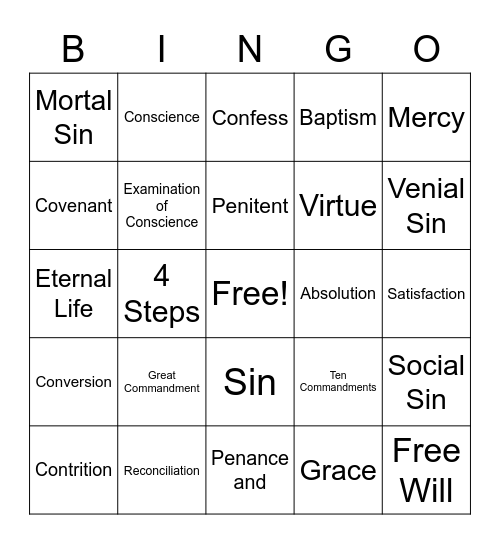 SACRAMENT OF PENANCE Bingo Card