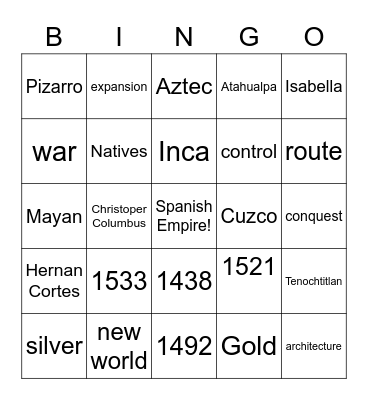 Age of Exploration Bingo Card