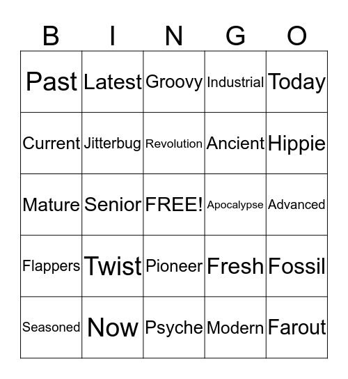 Time Travel Bingo Card