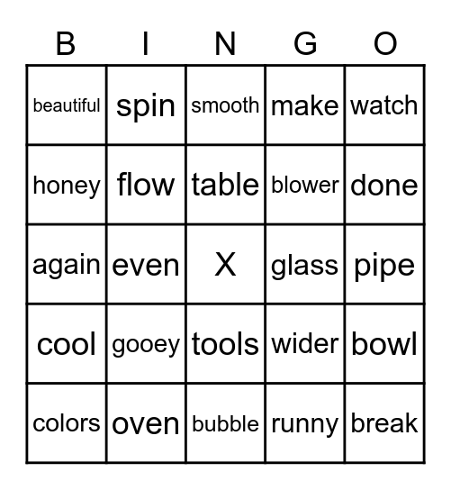 Glassblowing Bingo Card