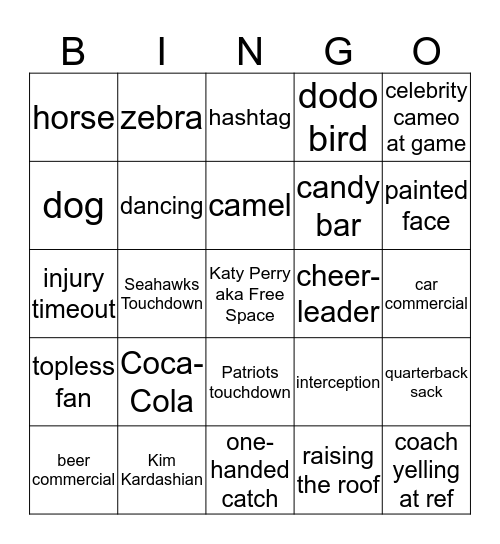 Reggie & Maggie's XLIX Superbowl Bingo Card